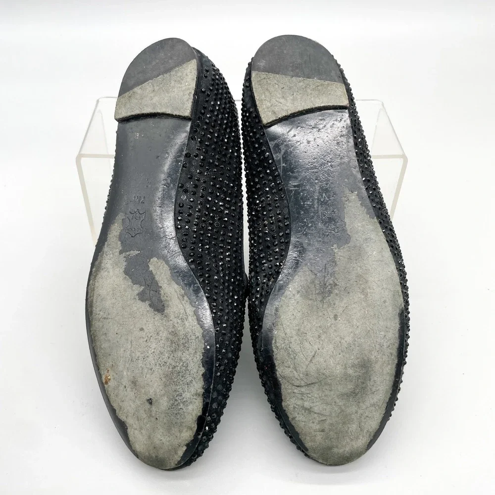 Tory Burch Womens 7M Chandra Black Crystal Suede Smoking Loafer Flat Preppy Glam